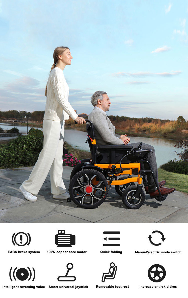 Outdoor Electric Medical Transport Wheelchair 24V 12Ah Battery Folding