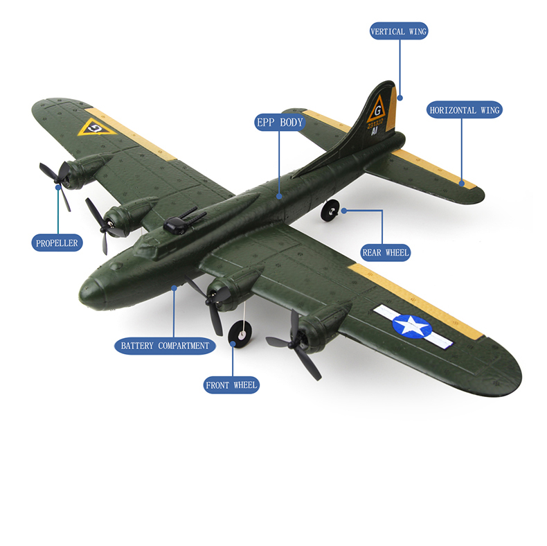 4 Channels Fx817 Remote Control Foam Aircraft Fixed Wing Model Glider B17 Bomber Toy Aircraft Package Includes USB Cable
