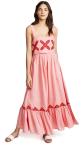 2018 Pink Linen Embroidery Women Maxi Dress Summer