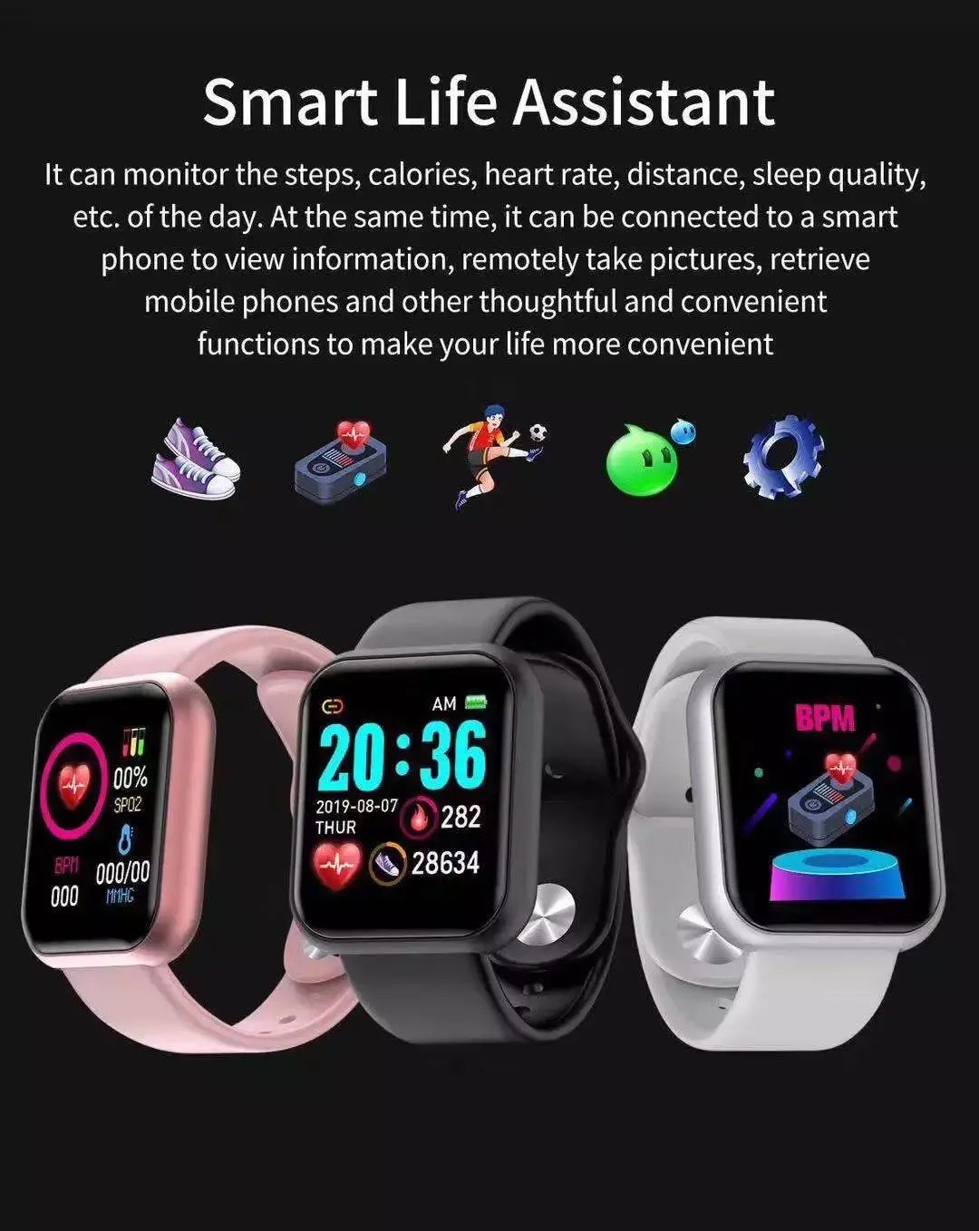 Smart Watch Blood Pressure Heart Rate Sport Monitor D20 Smartwatch