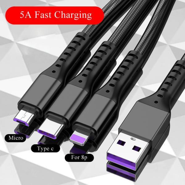 Fish Silk Weaving 5A Fast Charging USB Cables All In One For Huawei