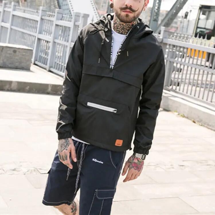 Men Half Zipper Custom Printed Logo Running Jacket Polyester Windbreaker Jacket
