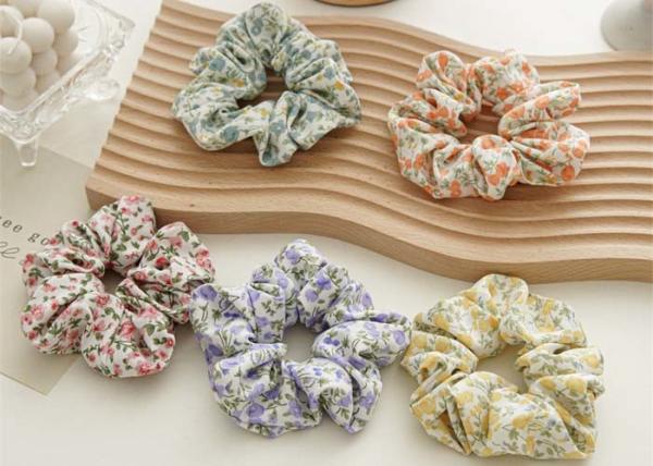 Spring catharanthus roseus blue floral chiffon scrunchie Japan Korea fat sausage