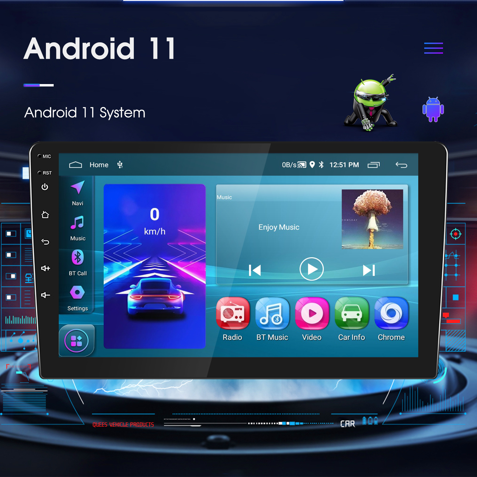 Universal Car 2 Din Android12 Carplay Gps TS7 Player with Multi Language Support
