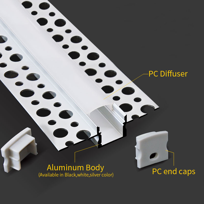 Recessed Drywall Plaster Gypsum Led Aluminum Profile LED Light Strips Aluminium Channel With PC Cover