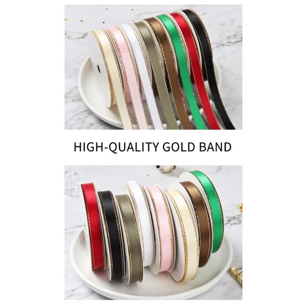 25mm Double Face Webbing for Packing 100% Polyester Gold/Silver Metallic Edged Satin Ribbon