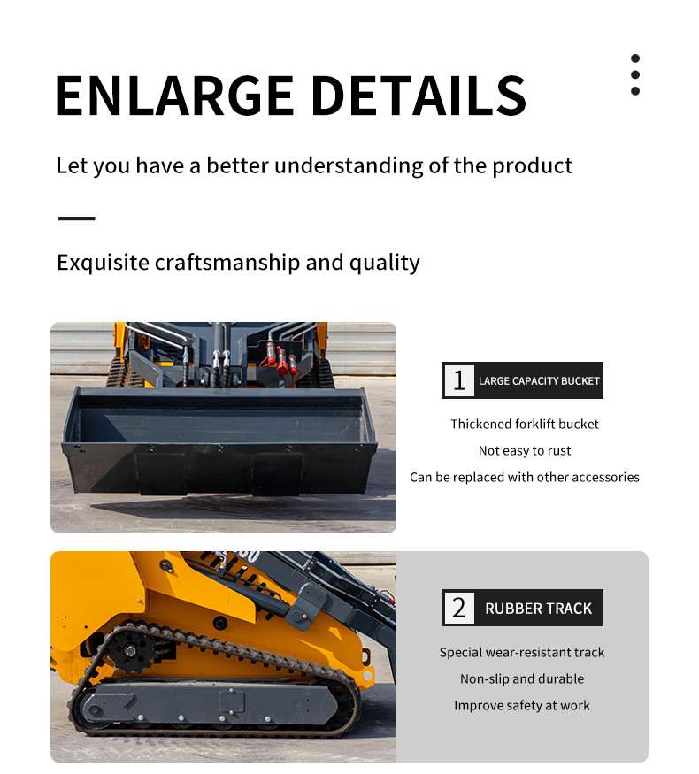 Easy Hightop Mini Skid Steer Loader With 0.2m3 Bucket Capacity And 1535mm Max Dumping Height