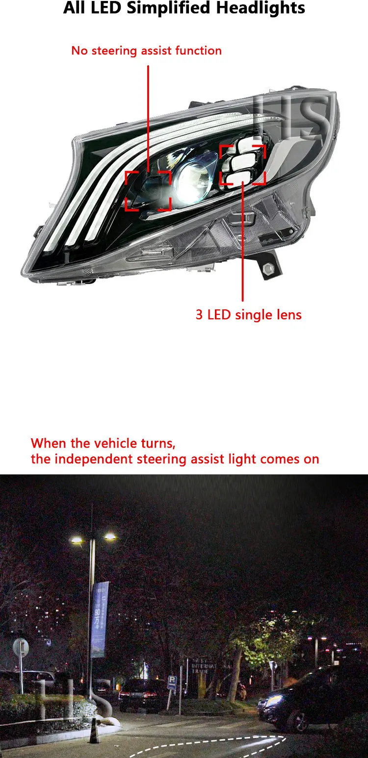 Headlight Assembly For Mercedes Benz VITO V Class 2016-2020 Retrofit Maybach DRL LED Light Yellow Flow Turn V260