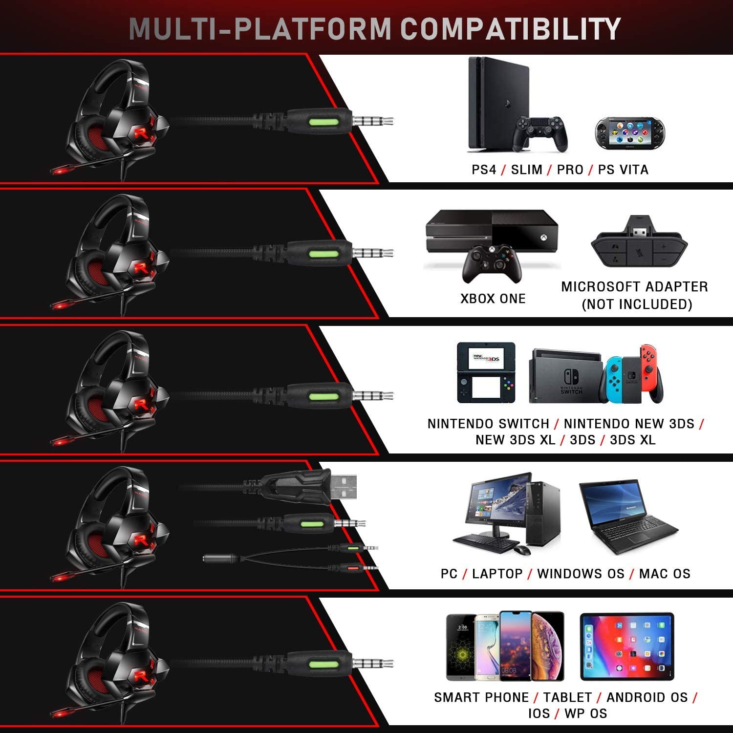 LED Light Noise Cancelling 50mm Runmus K11 Gaming Headset