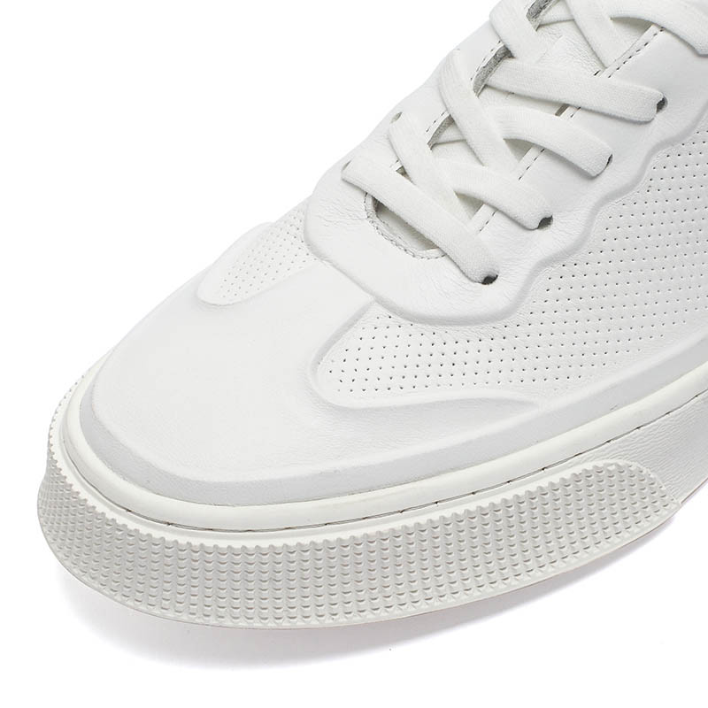 White Lace Up Anti Odor Breathable Mens Genuine Soft Leather Sneaker