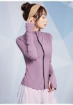 Purple Women Running Coat Thumb Hole Zipper Front Sweatshirt 230g