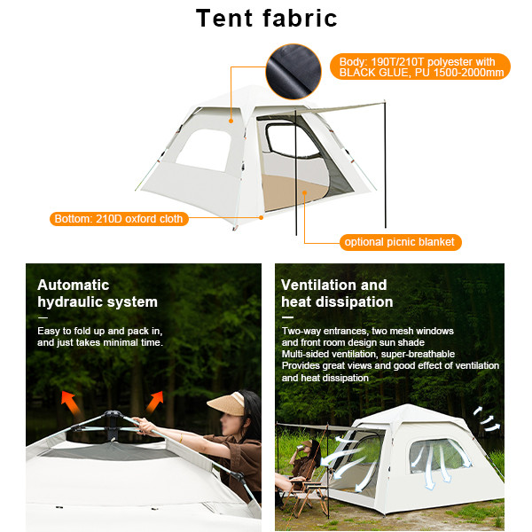 Large Square 8 Person Camping Tent 190T Polyester Automatic Family Tent 4.5kg