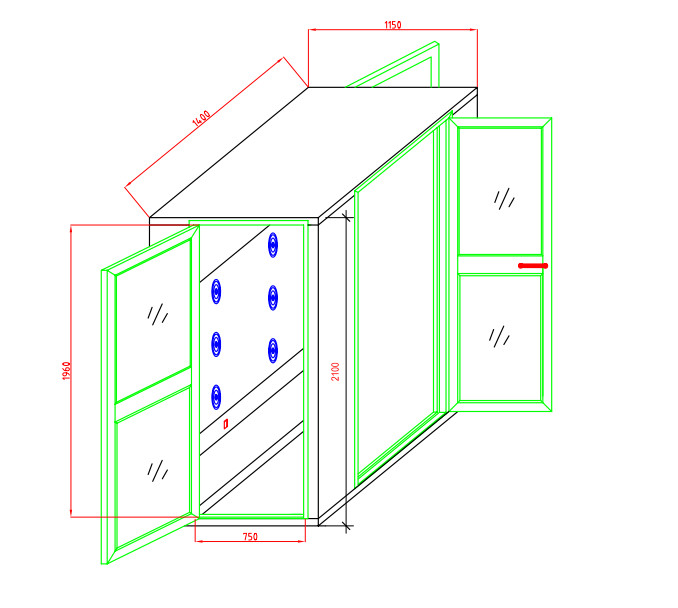 800W Blow Power Single Person Cleanroom Air Shower With 90 Degree Corner Doors
