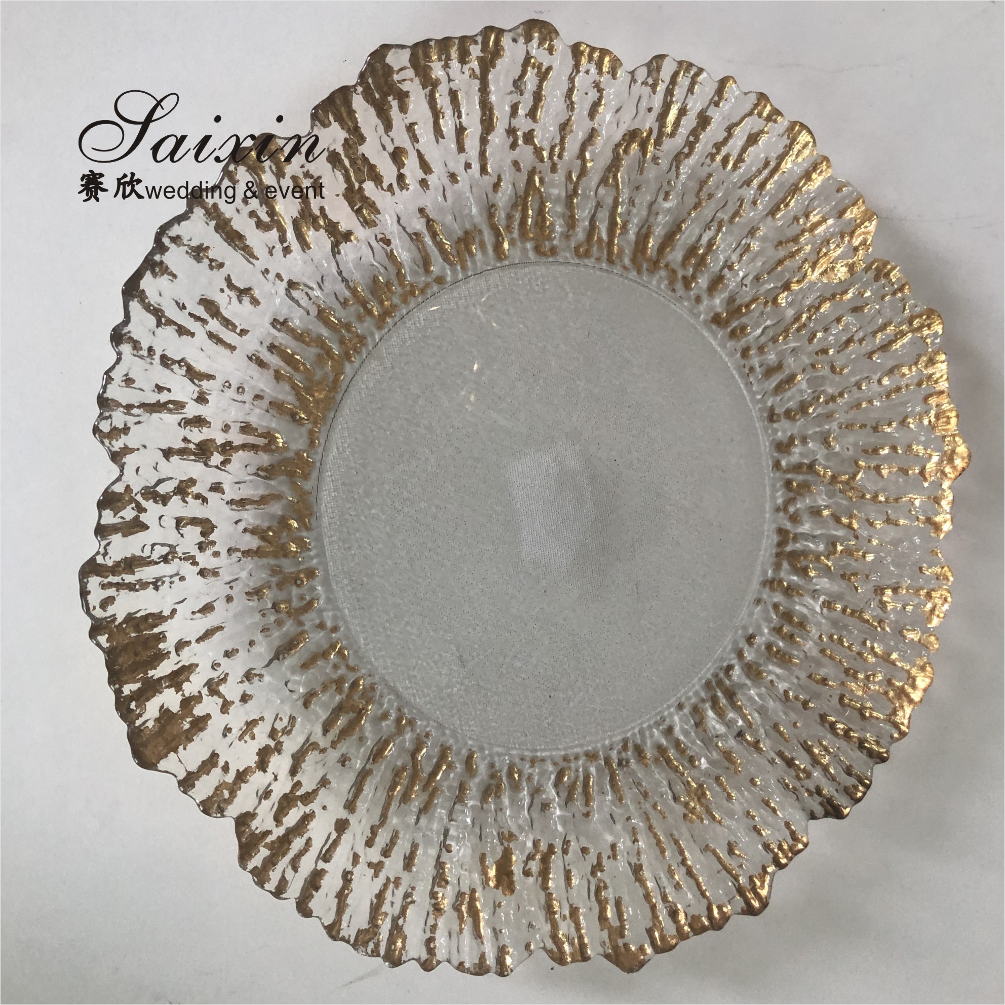 Chic Blue Red Yellow White Glass Charger Plates 12in Diamond Figure Design Glass Dinner Plates