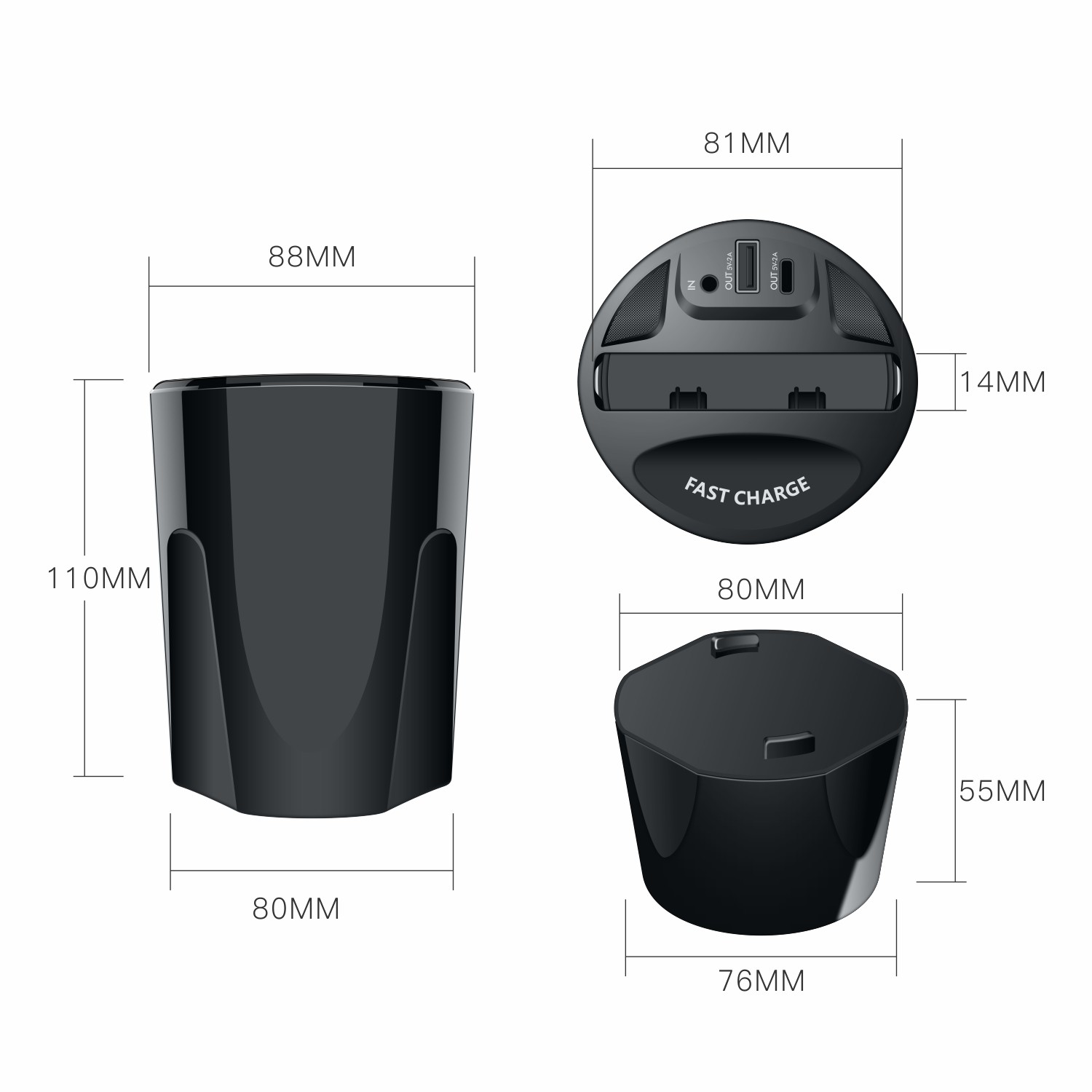 Qi Smart Phone Car Wireless Charging With USB 5V/2A Charging