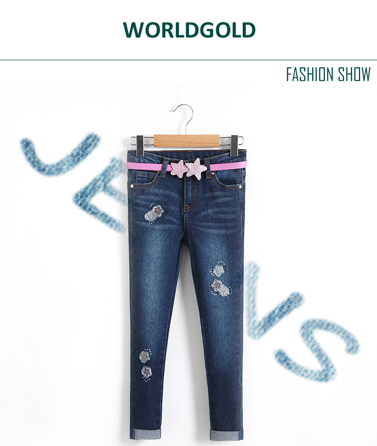 Slim Fit Adjustable Waist Kids Denim Clothes , Spring Girls Denim Pants