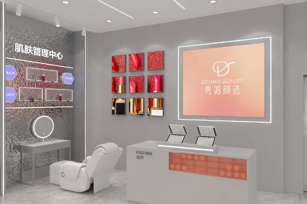 YHeS-P4 Adjustable Shelves Skincare Display Cabinet with LED Slim Spotlights