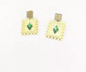 Wholesale Trendy Green Gem Pendant Earrings Long Pendant Studs 18K Gold Stainless Steel Earrings from china suppliers