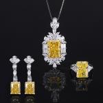 925 Sterling Silver Jewelry Set Radiant Cut Created Yellow Diamond Pendant Ring