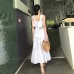 Summer Midi Womens Vacation Dresses Sleeveless Back With Bow