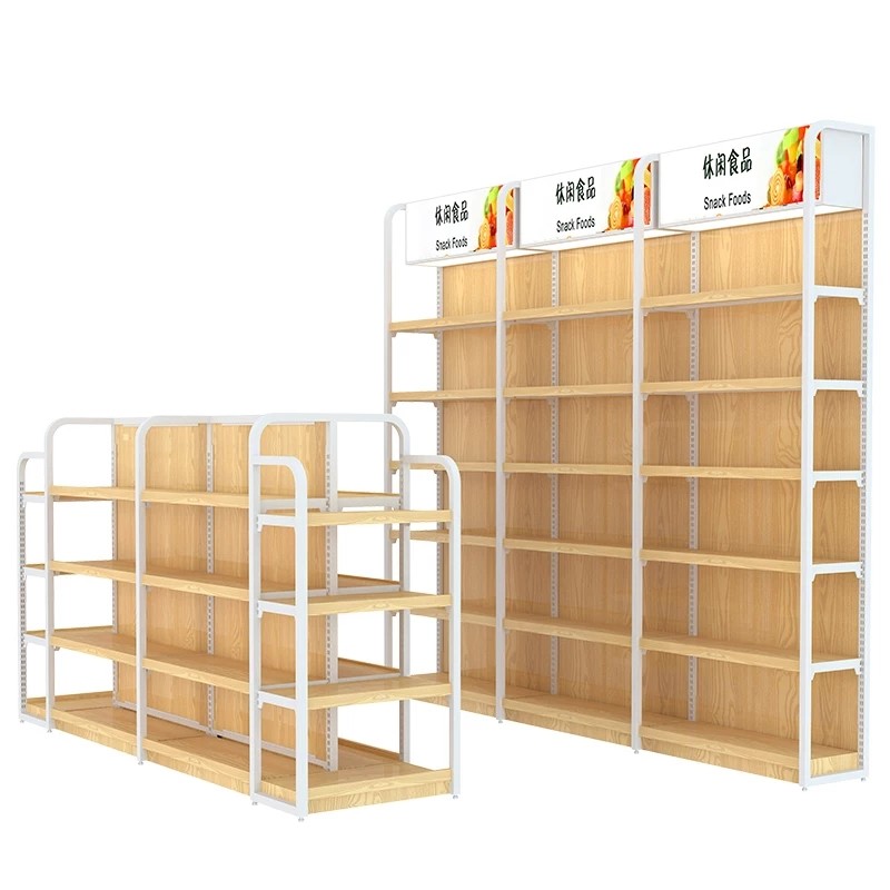 Customized Wooden Gondola Display Shelf Storage Rack For Retail Store