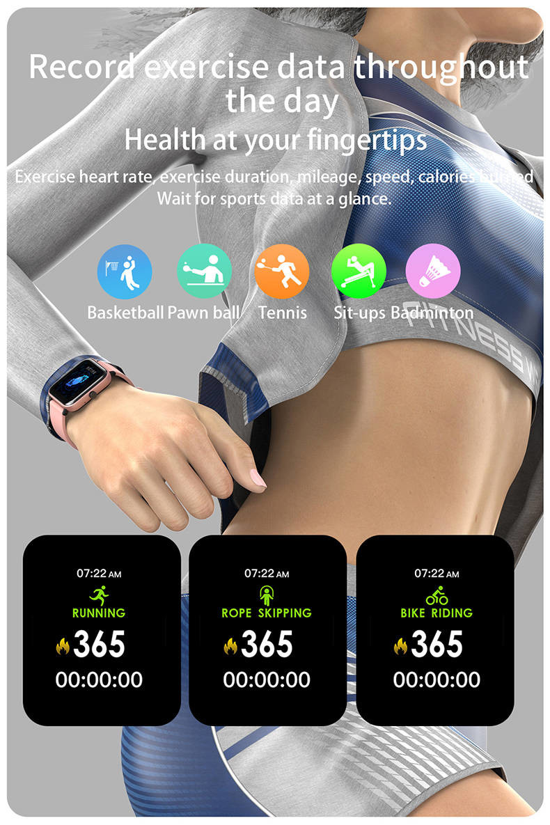 180mAh Bluetooth IOT Devices Fitness Smartwatch BT Music Calories Burn For Workout