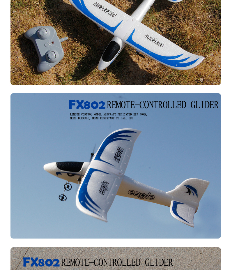 Design Fx802 Rc Eagle Glider Aircraft Automatic Balance Fighter Epp Anti-collision Foam 2.4g 2ch Flying Model Plane Toy