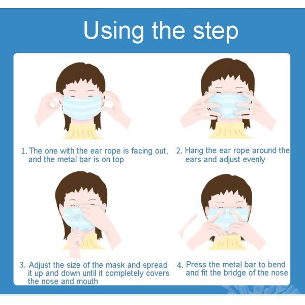 3-Layer masks Anti-bacteria and Dust Breathable Disposable Mouth Blue Face mask Soft Lining and Earloops