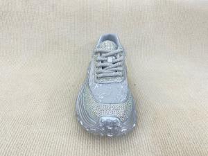 Wholesale Women silver leather sneakers with bling crystal and breathable mesh upper lacing from china suppliers