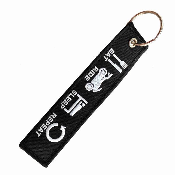 3-Pack Embroidered Cycling Keychains - Motivational 'Eat Ride Sleep' Design +
