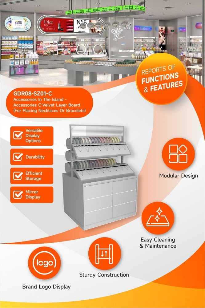 GDR08-SZ01-C Retail Display Shelf with Velvet Layered Shelves and Adjustable Height for Mall Booths