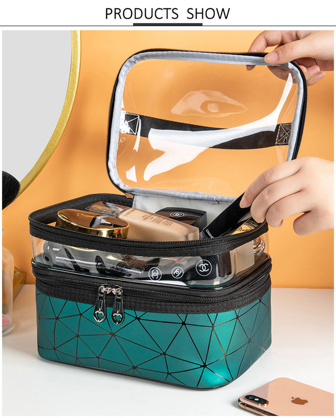 Double Layer Makeup Bag Case With Adjustable Dividers