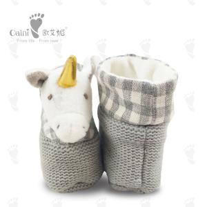 Wholesale Grey Soft Cute Plush Baby Shoes Infant White Unicorn Head Baby Boy Shoes from china suppliers