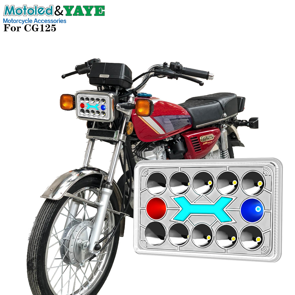 DC12V Semi-assembly Red Blue Flash DRL White Hi/Lo Beam LED Headlight for Honda-CG125