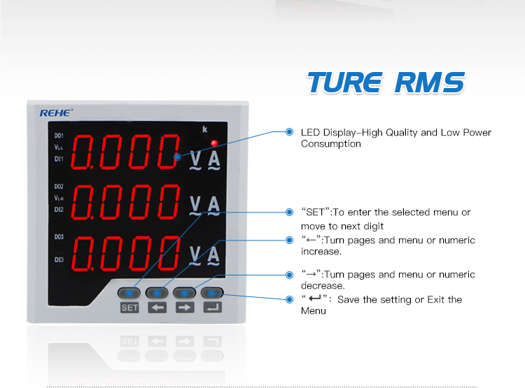3 phase digital ammeter and voltmeter combination meter 96*96