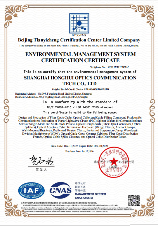 Shanghai Honghui Guanglian Communication Technology Co.,Ltd. Certifications