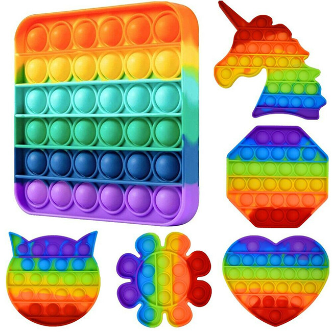 Push For Pop Fidget Toy Square Sensory Toy Rainbow Push Bubble Stress relief Kids tiktok Family games