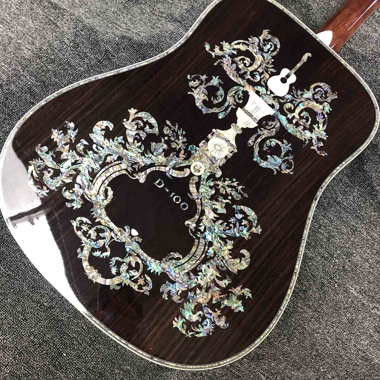 All Solid Wood Retro 41" D Type Acoustic Guitar Abalone Inlay Ebony Fingerboard