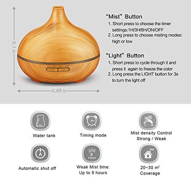 550ml Cool Mist Grain Aromatherapy Diffuser with Auto-Off Safety Switch for Home