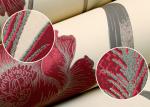 Durable Floral Living Room Striped Wallpaper With Red Floral , Non Woven