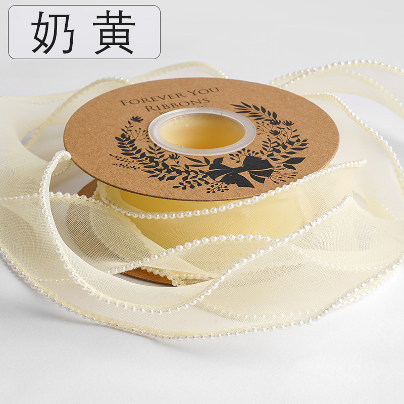 40mm Pearl Edge Polyester Organza Ribbon for Luxury Gift Packing