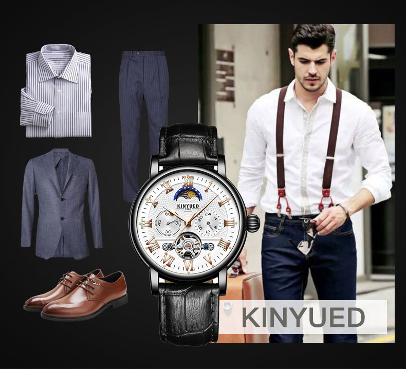 Luxury Brand KINYUED Watches Tourbillon Automatic Movement With Moon Phase Mens Automatic Mechanical Watch