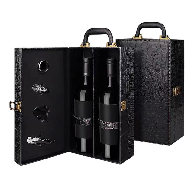 Single 750Ml Bottle Red Wine Gift Box Custom Printed PU Leather Carrier Box Packaging