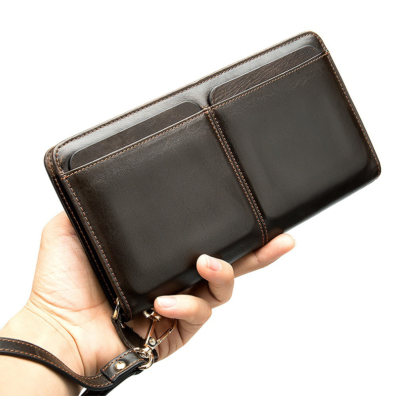 Fashion Custom Men's Wallet with Long Zipper and Multiple Functions in Genuine Leather