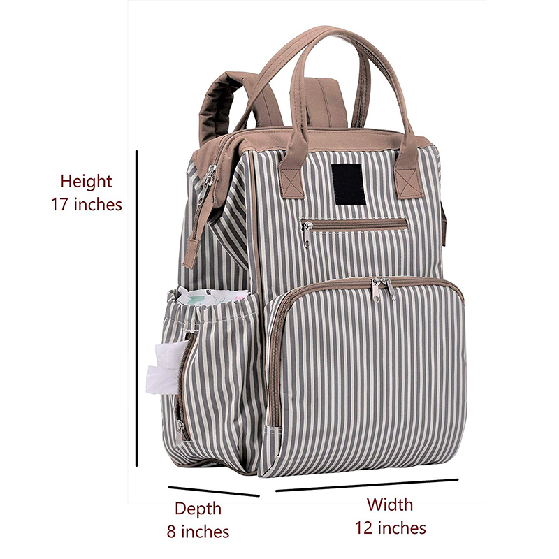 Striped Baby Diaper Bags 12*17*8 Inch With Detachable Shoulder Strap