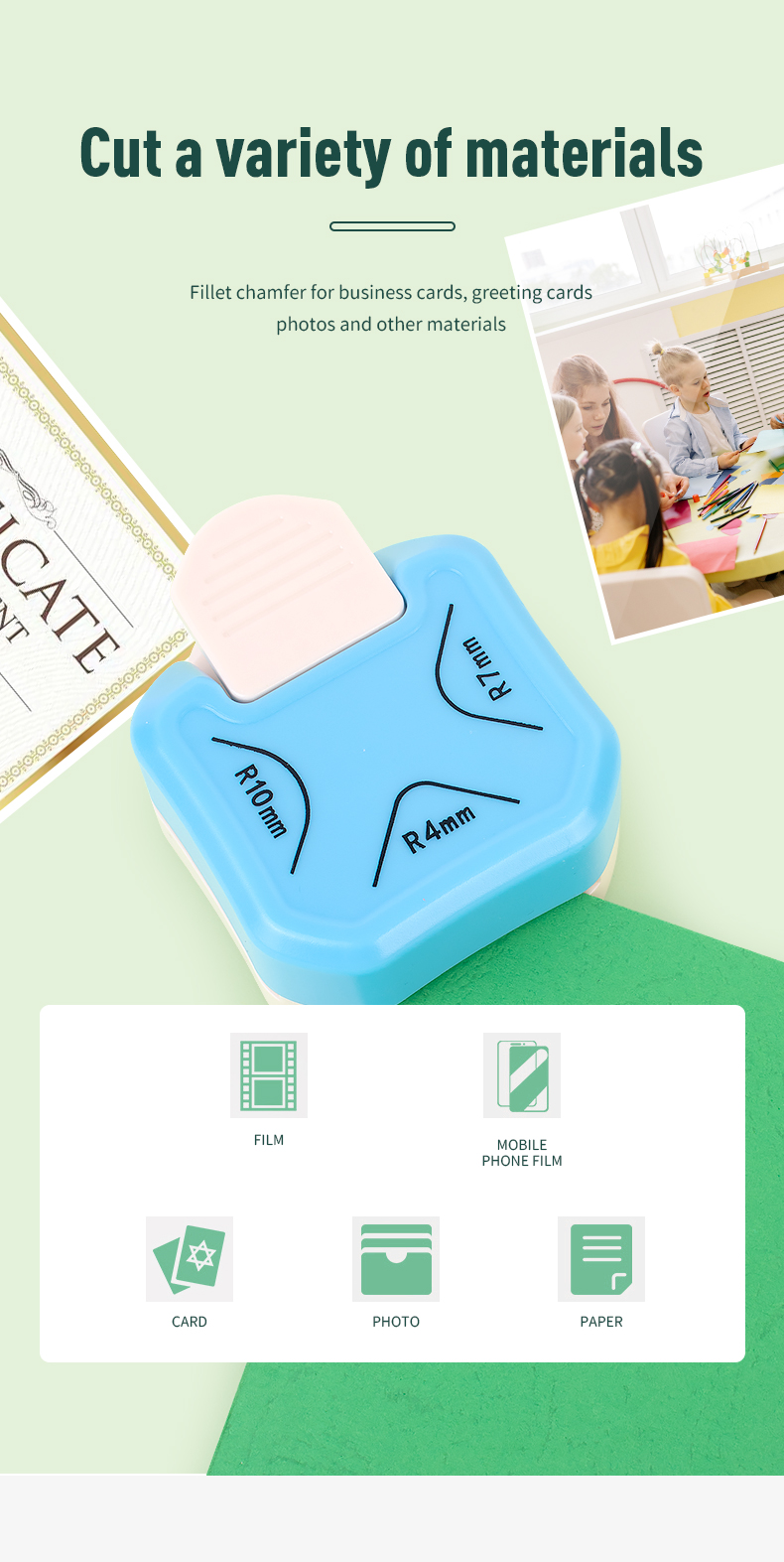 Customized Colorful Mini Paper Corner Hole Punch 3 in 1 for DIY Scrapbook Embellishments