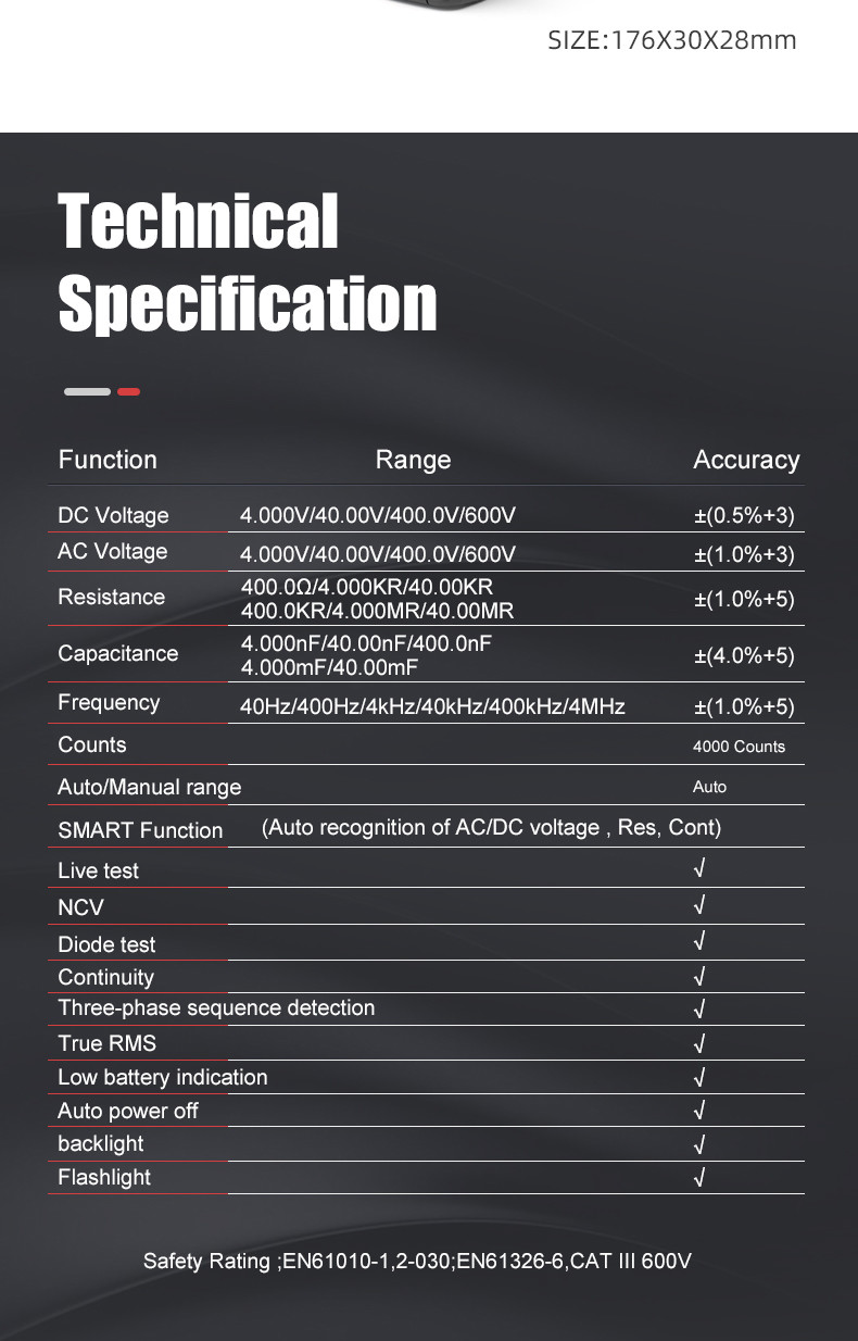 HT122 Digital Pen Type Multimeter DC AC Voltage Tester Smart Multi-meter NCV Phase Sequence Auto Ranging Multimetre