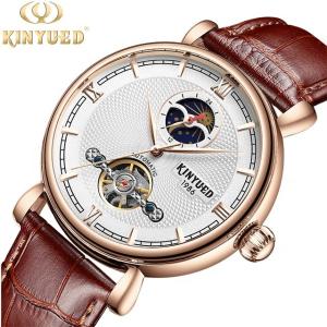 Wholesale Luxury brand KINYUED water resistant watch tourbillon watch mechanical men's leather automatic from china suppliers