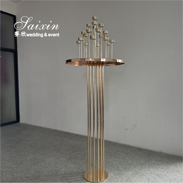 Wedding Flooring Decoration Tall Gold Flower Stand With Candle Holder Centerpiec