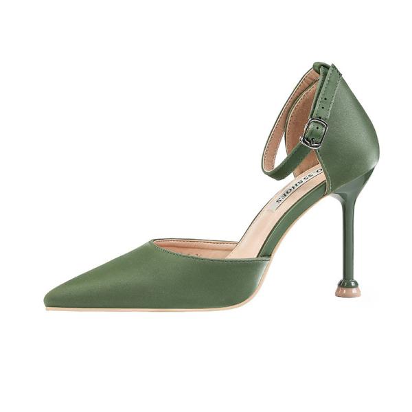 6266-1 Korean Fashion Pointed High Heels Shallow Mouth Silk Satin Sexy Sandals